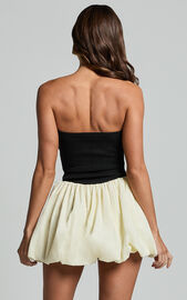 Harley Mini Dress - Strapless Drop Waist Bubble Hem Contrast Dress in White/Black | Showpo