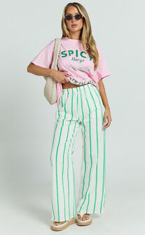 Albina Two Piece Set - Spicy Margs Club Tee and Striped Pant Set in Green