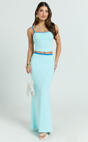 Alyssa Two Piece Set - Contrast Cami Top and Maxi Skirt Set in Light Blue