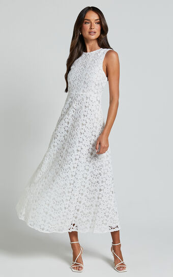 Kalani Midi Dress - High Neck Cut Out Dress in White