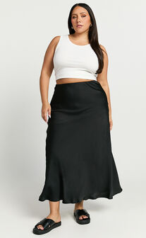 Amari Maxi Skirt - High Waisted Bias Cut Skirt in Black