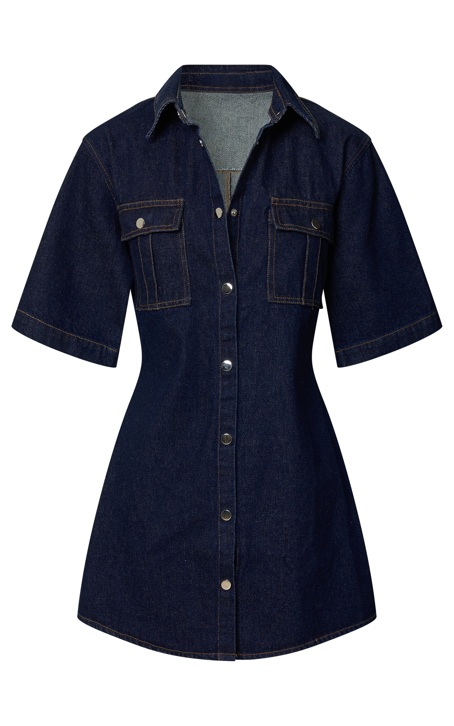 Leilani Mini Dress - Denim Short Sleeve Button Up Dress in Indigo Denim
