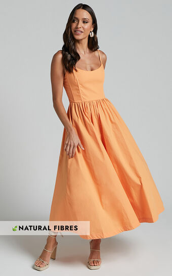 Braelyn Midi Dress - Scoop Neck Flare Dress in Apricot