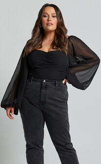 Dermot Bodysuit - Balloon Sleeve Bodysuit in Black