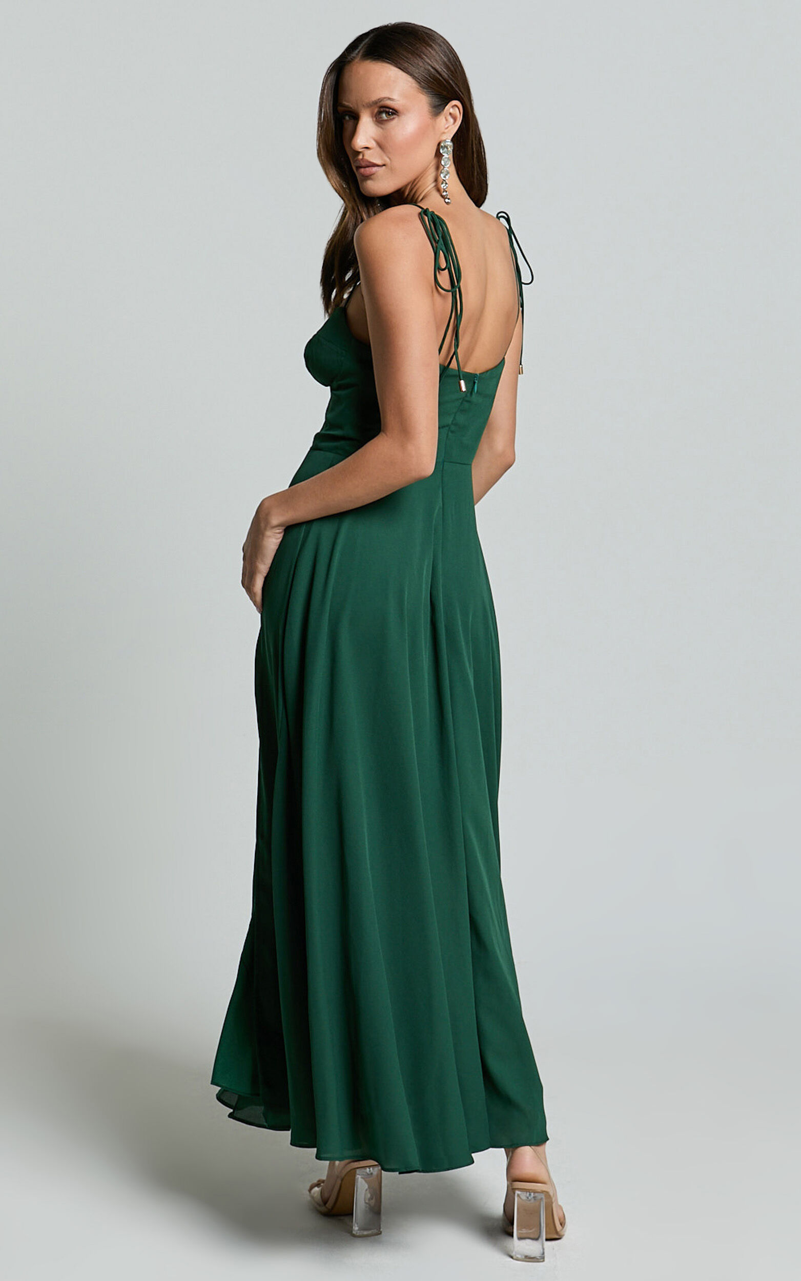 Elijah Maxi Dress - Bust Cup Tie Strap Dress in Forest Green | Showpo