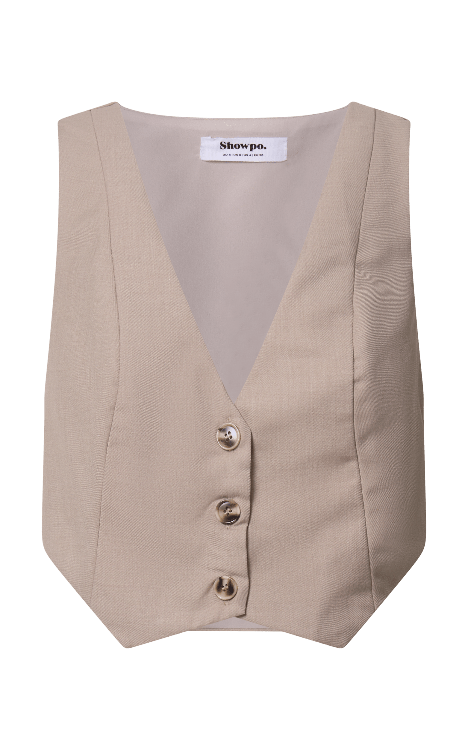 Izara Vest - V Neck Button Up Cropped Vest in Oatmeal | Showpo Izara Vest - V Neck Button Up Cropped Vest in Oatmeal | Showpo