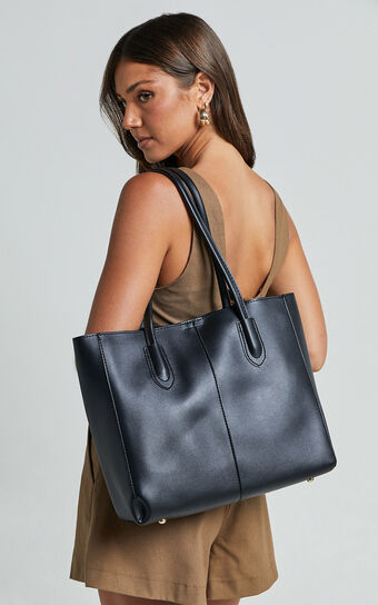 London Bag - PU Tote With Mini Insert Pouch in Black