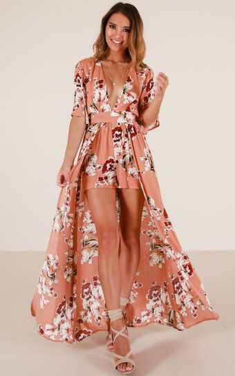 Defeater Maxi Playsuit In Rust Floral