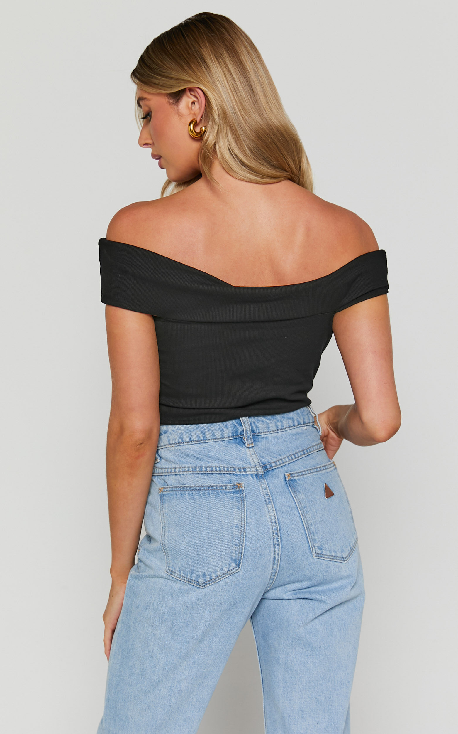 Black off the shoulder wrap top cheap