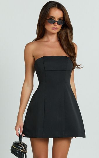 Catharine Mini Dress - Strapless A Line Dress in Black