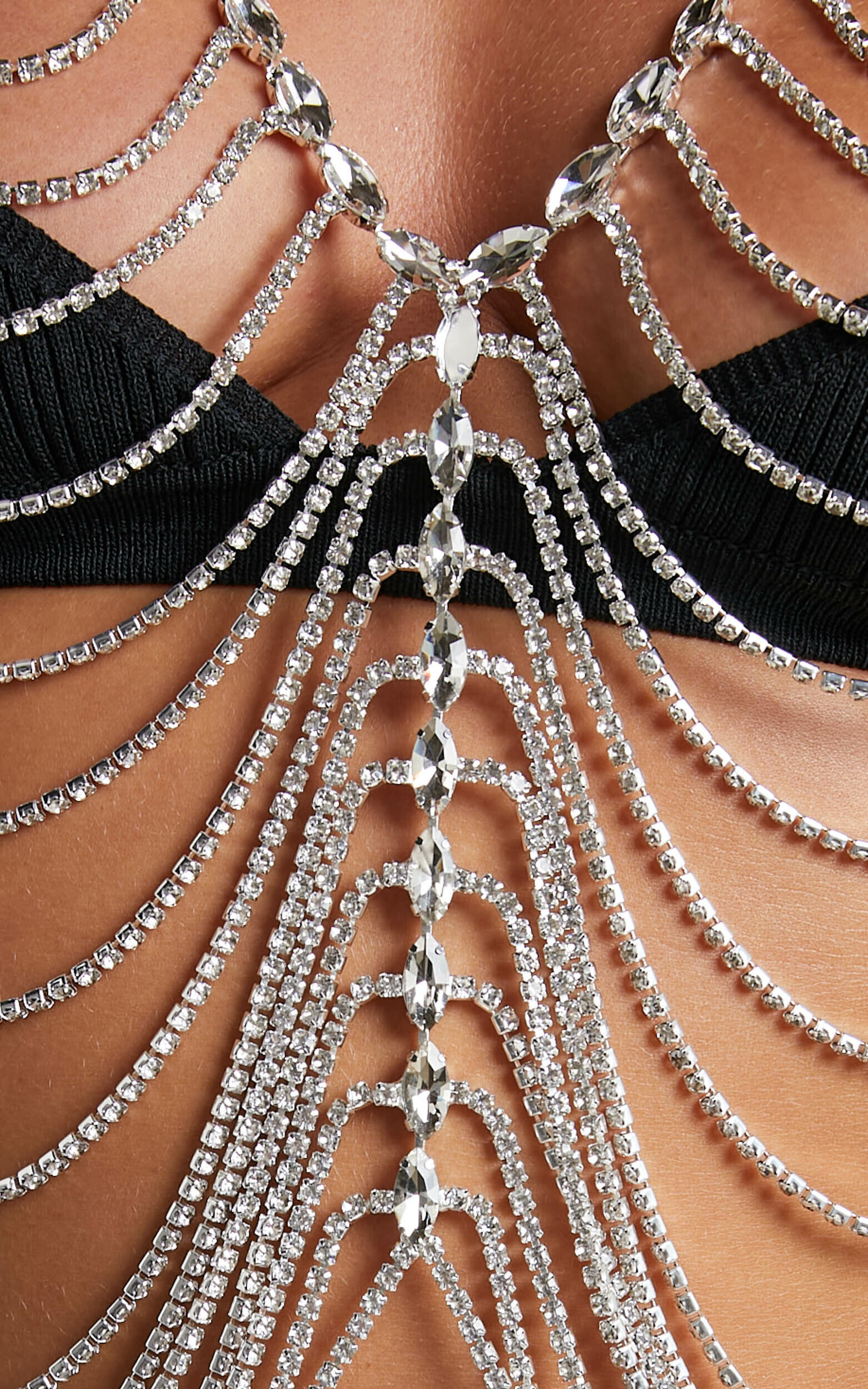 Selina Body Chain Draped Diamante Halter Top in Silver Showpo NZ