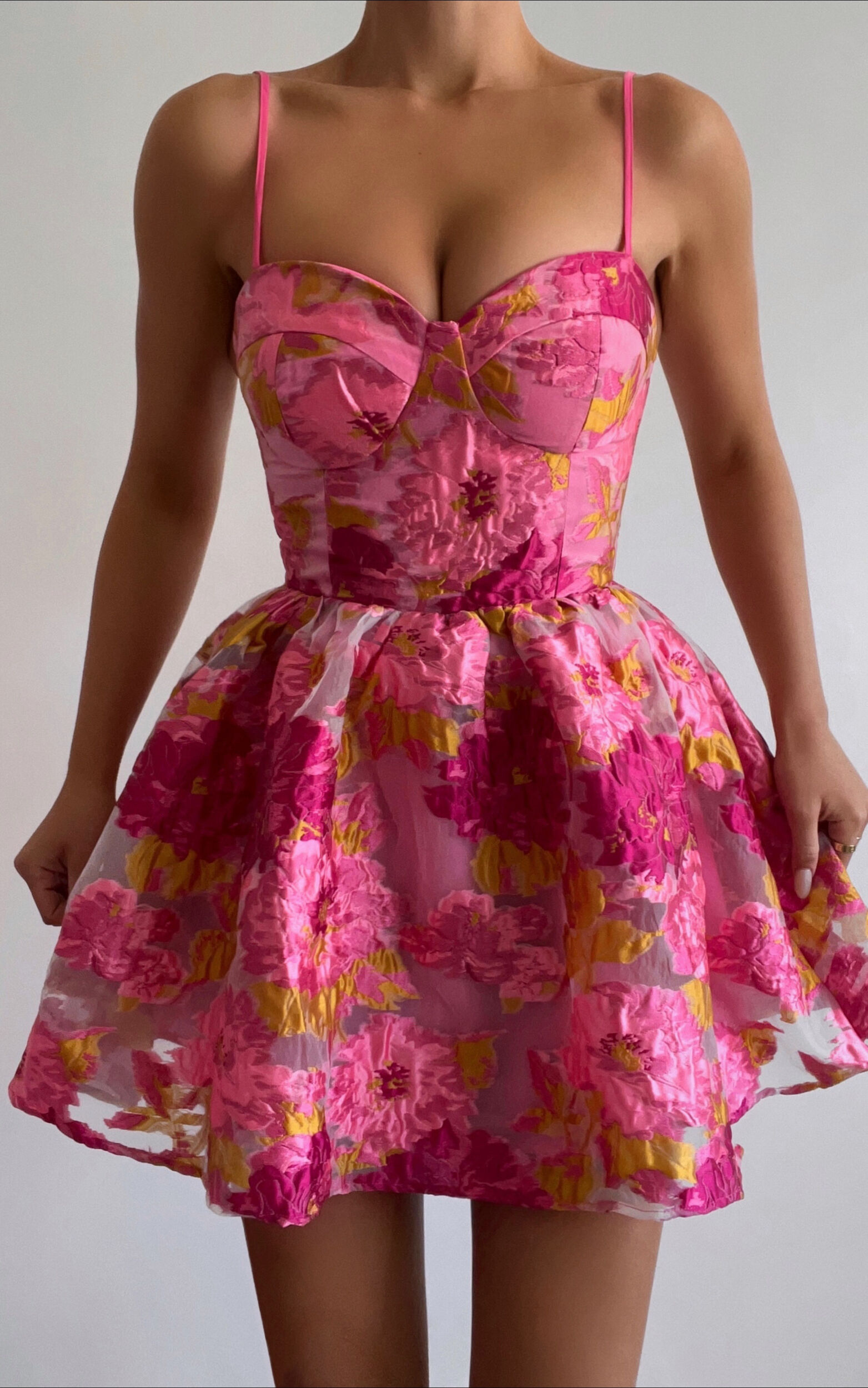 Brailey Mini Dress - Sweetheart Bustier Dress in Pink Jacquard | Showpo USA