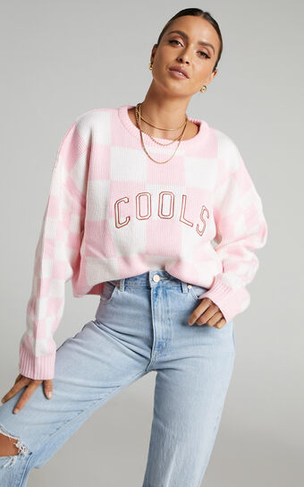 Cools Club - College Knit in Pink Checkerboard