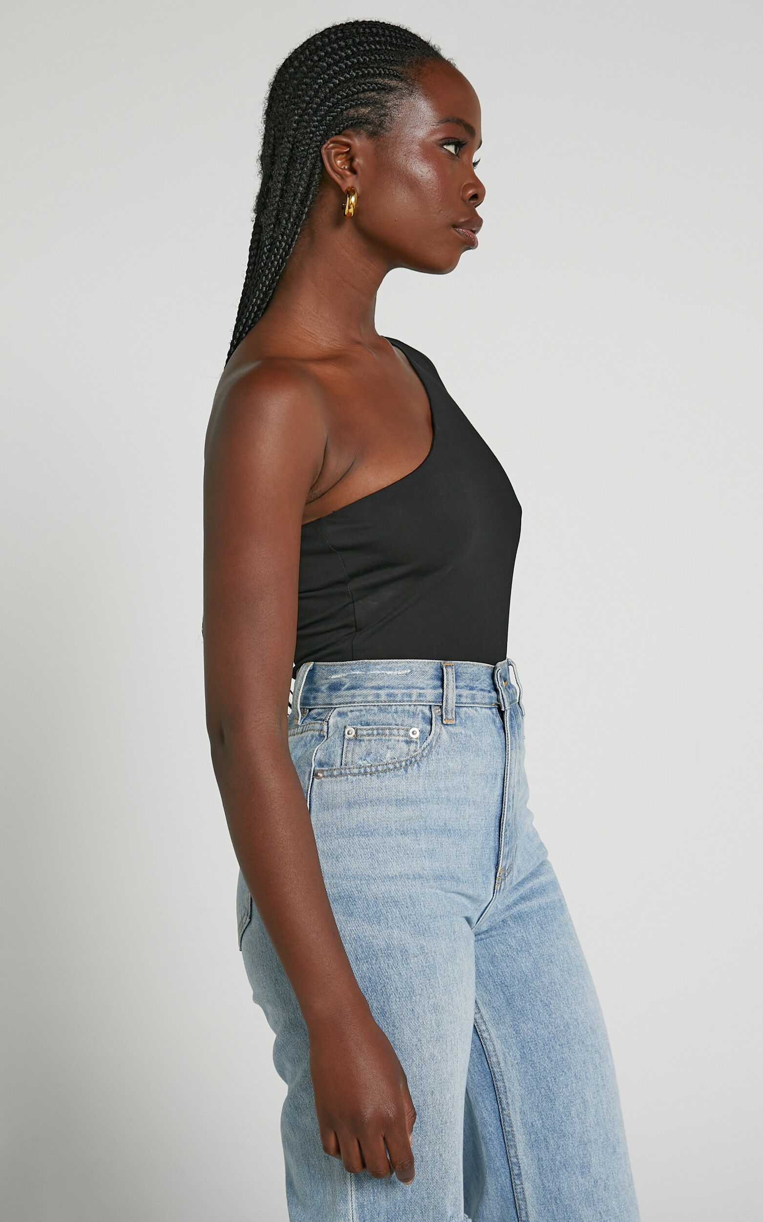 Black one shoulder 2025 long sleeve bodysuit