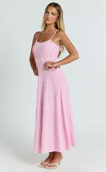 Donissa Midi Dress - Panelled Knit Dress in Pale Pink