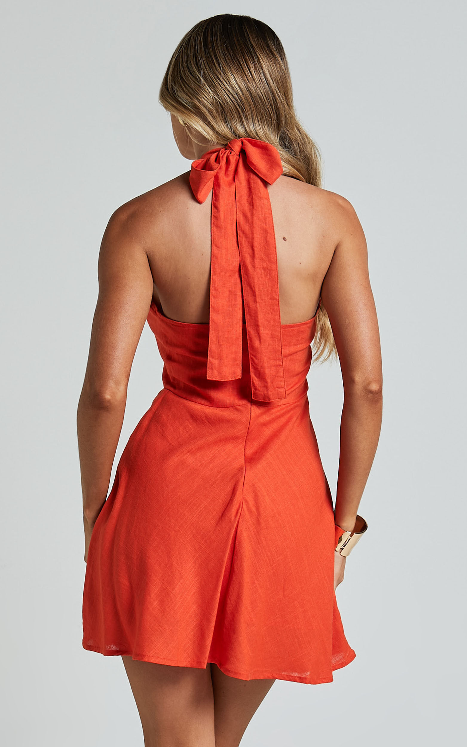 Orange halter neck dress discount