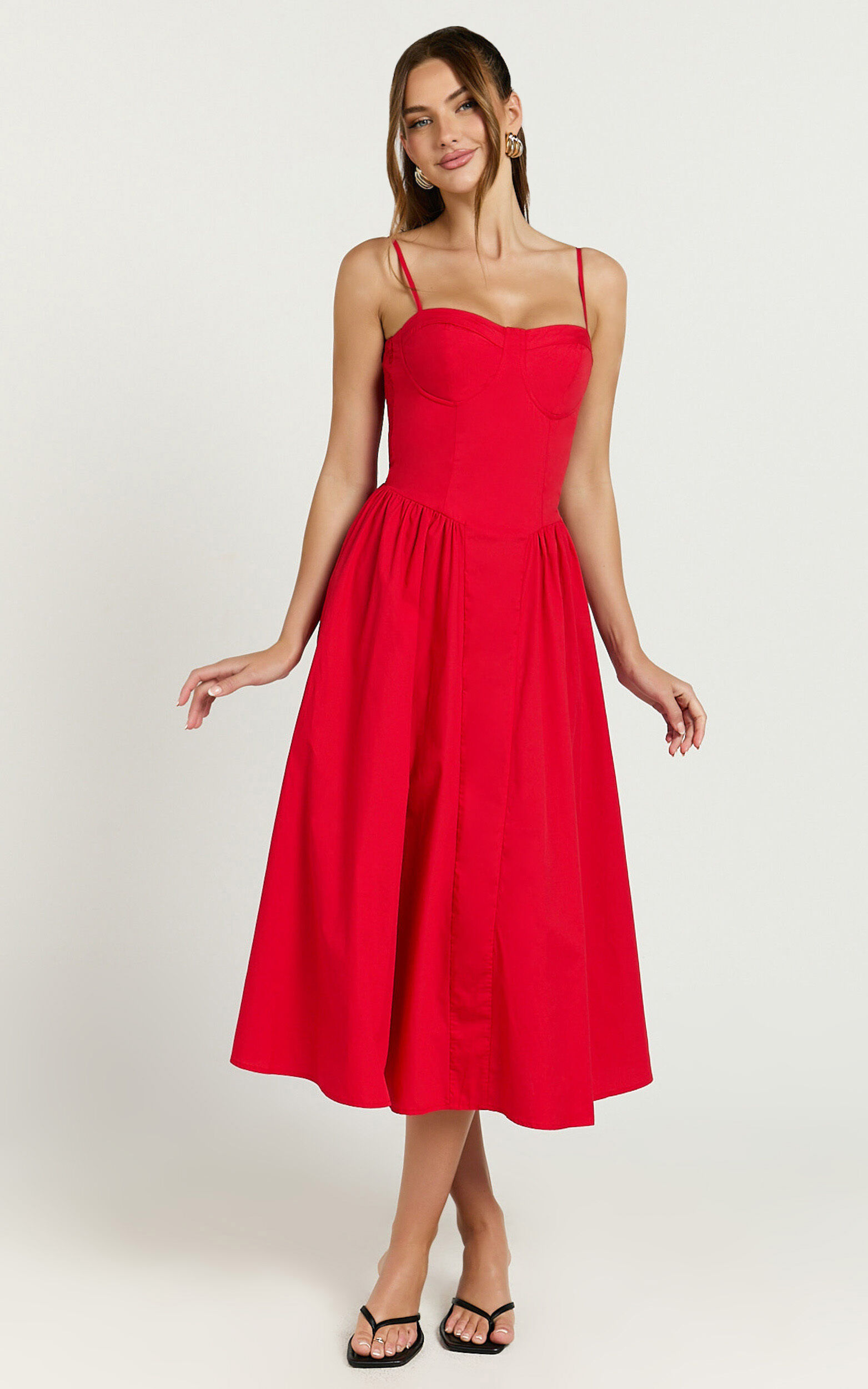 Red fit and flare dress on sale