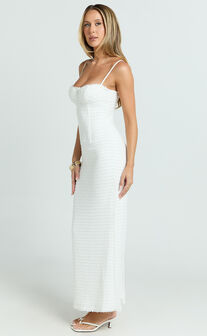 Marcelina Maxi Dress - Sweetheart Neck Bodycon Dress in Off White