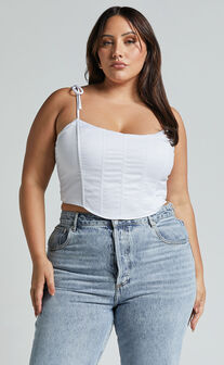 Sweet Disguise Top - Shoulder Tie Corset Top in White