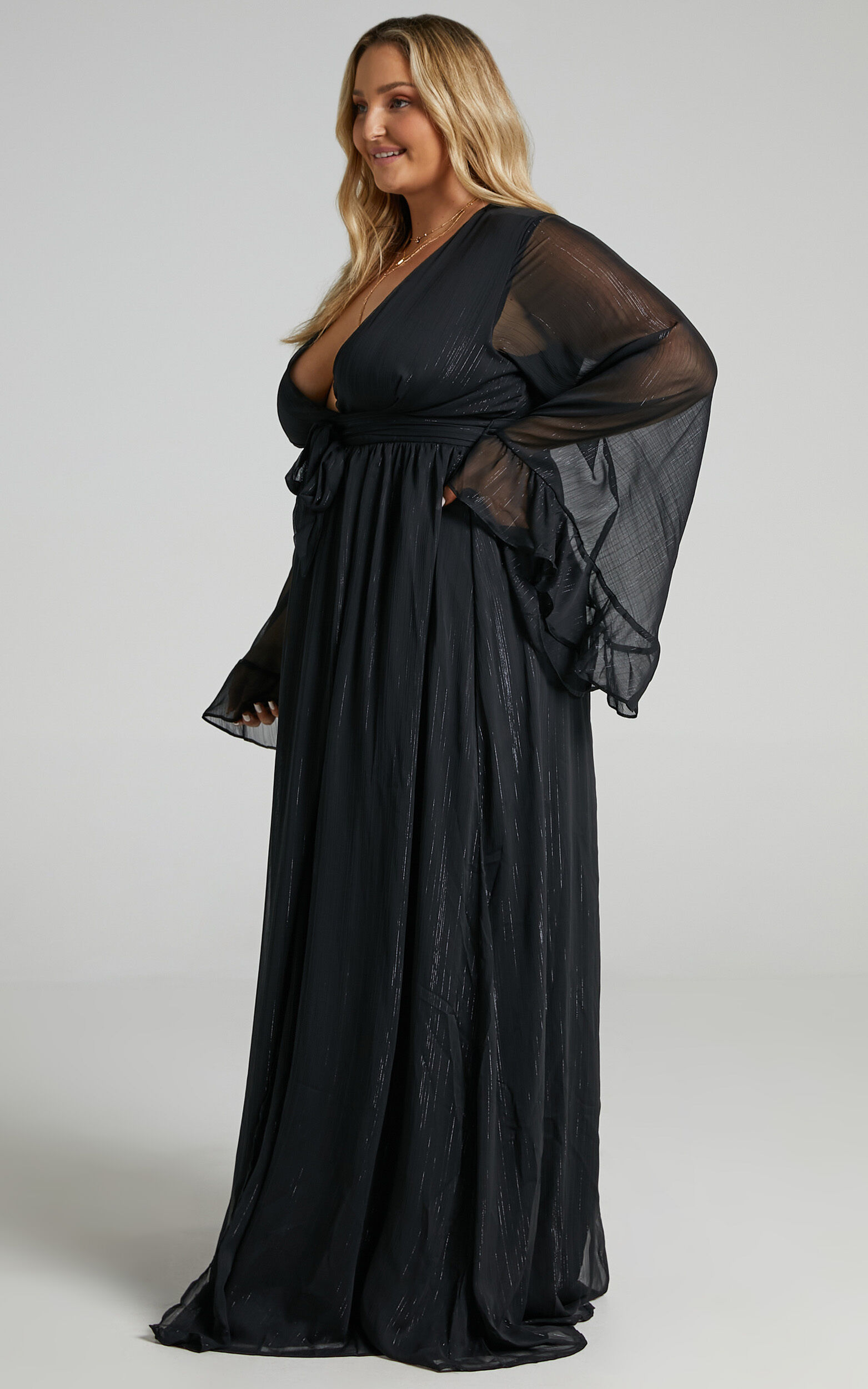 Dangerous Woman Maxi Dress - Plunge Thigh Split Dress in Black