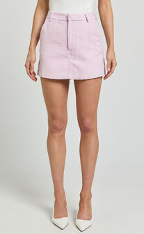 Valerie Skort - High Waist Mini Tweed Skort in Light Pink