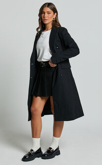 Charlotte Coat - Double Breasted Long Line Coat in Black