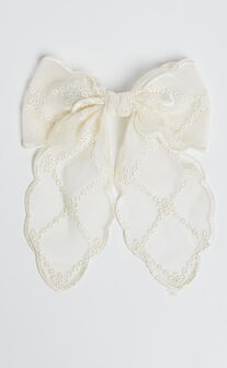 Ziva Hair Bow - Sheer Trim Detail Hair Bow in Cream
