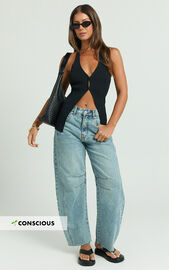 Ada Jeans - Mid Waisted Recycled Denim Horseshoe Jeans in Mid Blue Wash ...