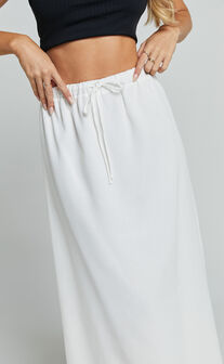 Bree Midi Skirt - Tie Waist Linen Look A Line Skirt in White