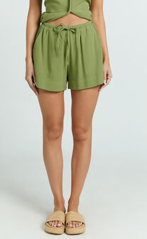 Olivia Shorts - Drawstring Relaxed Linen Shorts in Sage