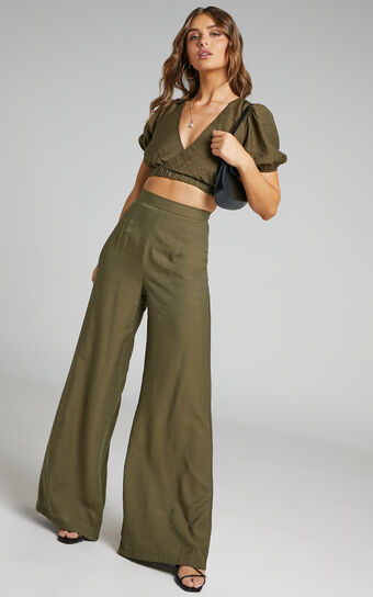 Ariha High Waist Wide Leg Pants in olive