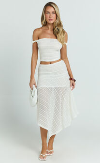Hayden Top - Twist Off Shoulder Lace Crop Top in White