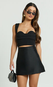 Janice Mini Skirt - High Waisted A-line Skirt in Black