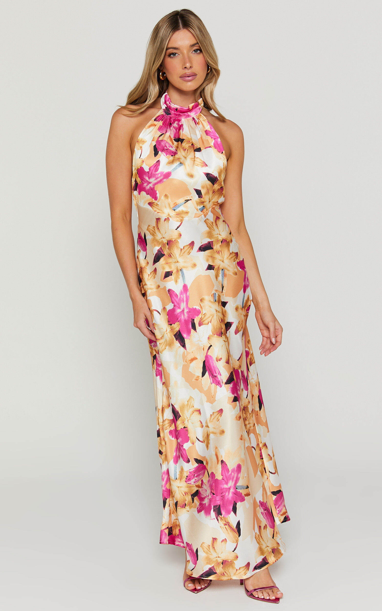Floral halter neck dress sale