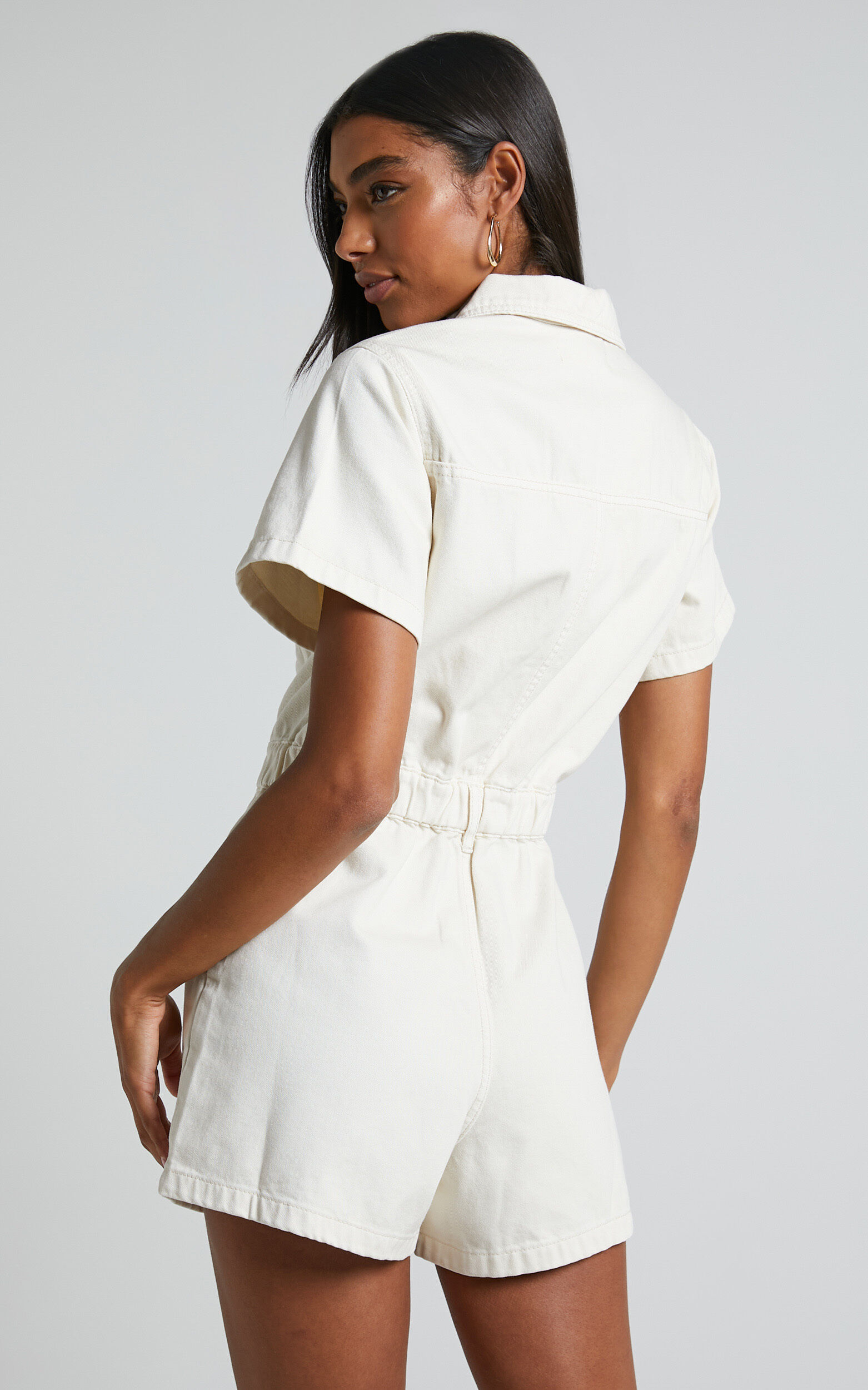 Mauriel Playsuit Recycled Cotton Utility Playsuit in Ecru