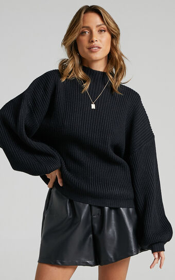 I Feel Love Oversized Knit Jumper in Black