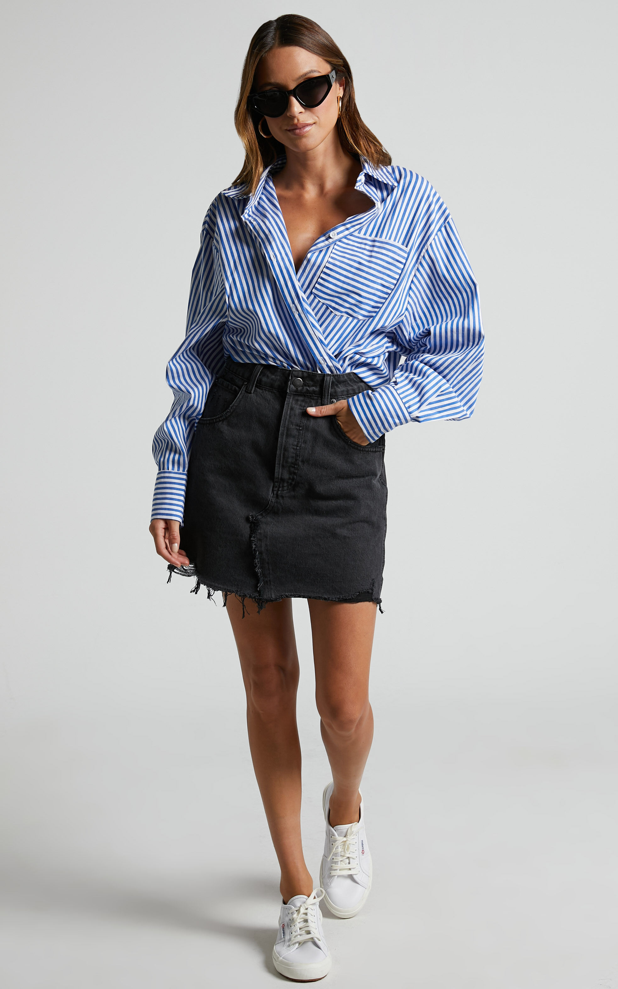 Black gingham denim skirt sale