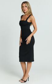 Tiffy Midi Dress - Square Neck Ruched Bodycon Dress in Black | Showpo EU