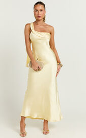Calix Midi Dress - One shoulder Slip dress in Butter | Showpo