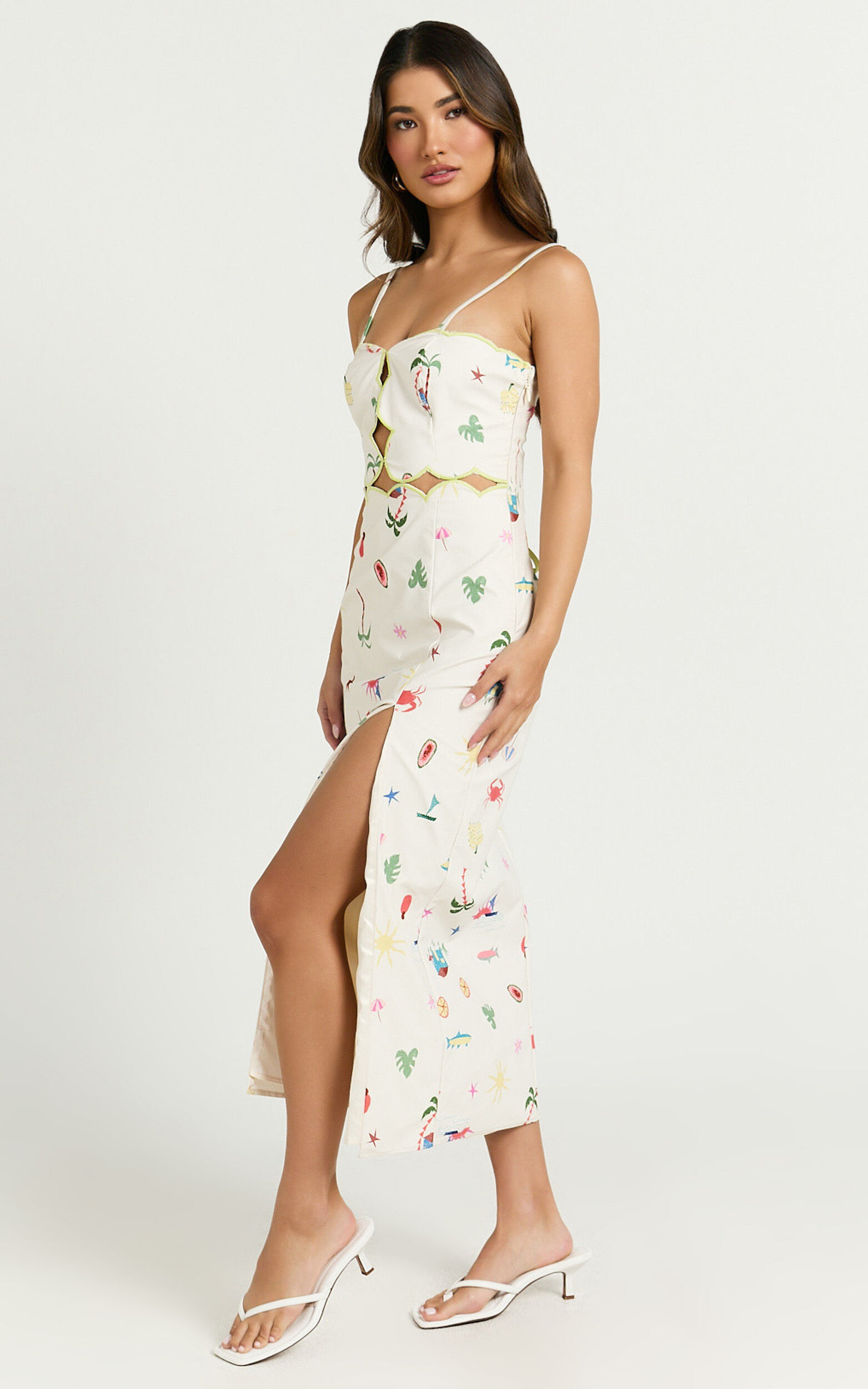 Amalie The Label Malia Lace Up Back Midi Dress in Tropical Oasis Print