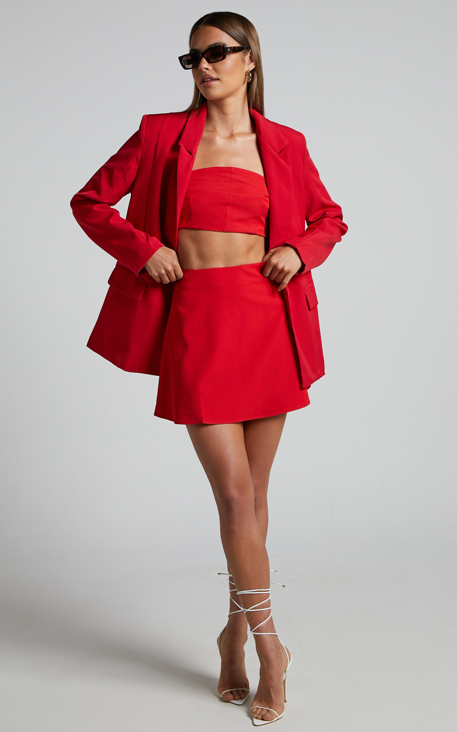 2 piece red skirt set outlet
