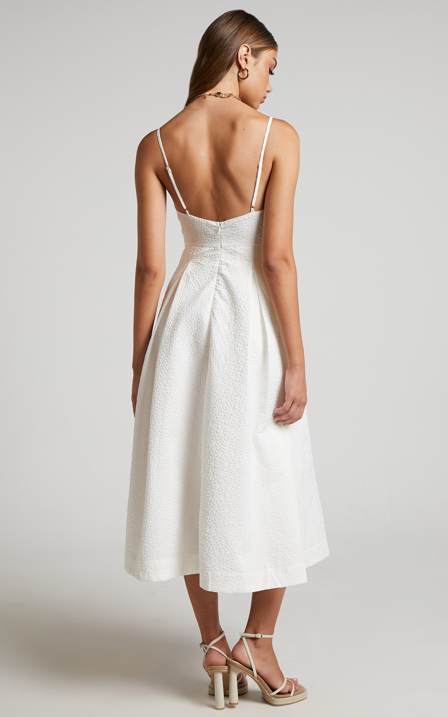 White floral top plunge midi dress