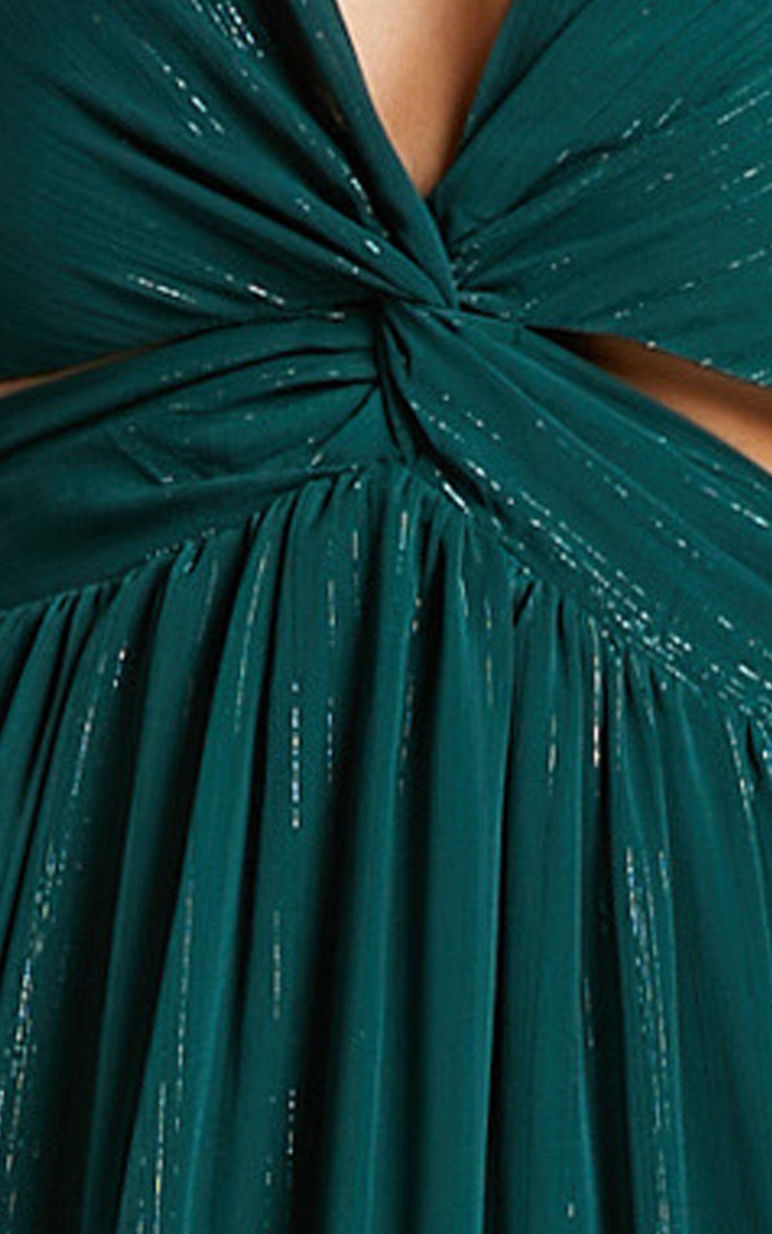 Edelyn Midi Dress Cut Out Balloon Sleeve Tiered Dress in Emerald