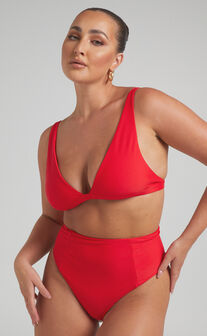 Nami Bikini Bottoms - High Waisted Bottoms in Recycled Nylon in Red