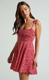 Summer Jam Mini Dress - Strappy Slip Dress in Red Floral Print