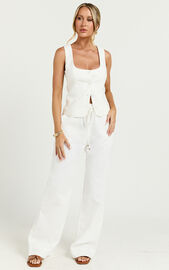 Hamilton Pants - Straight Elasticated Mid Waist Pants in White | Showpo