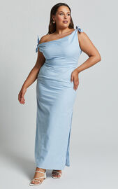 Cincinnati Midi Dress - Off The Shoulder Side Split Column Linen Look ...