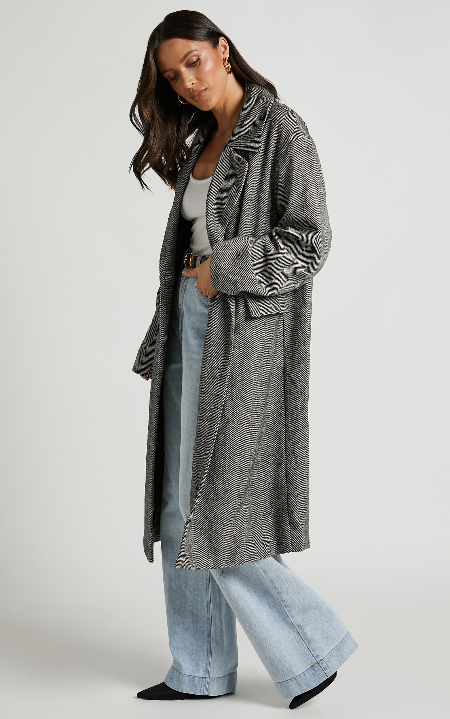 Anzelle Coat - Double Breasted Longling Herringbone Coat in