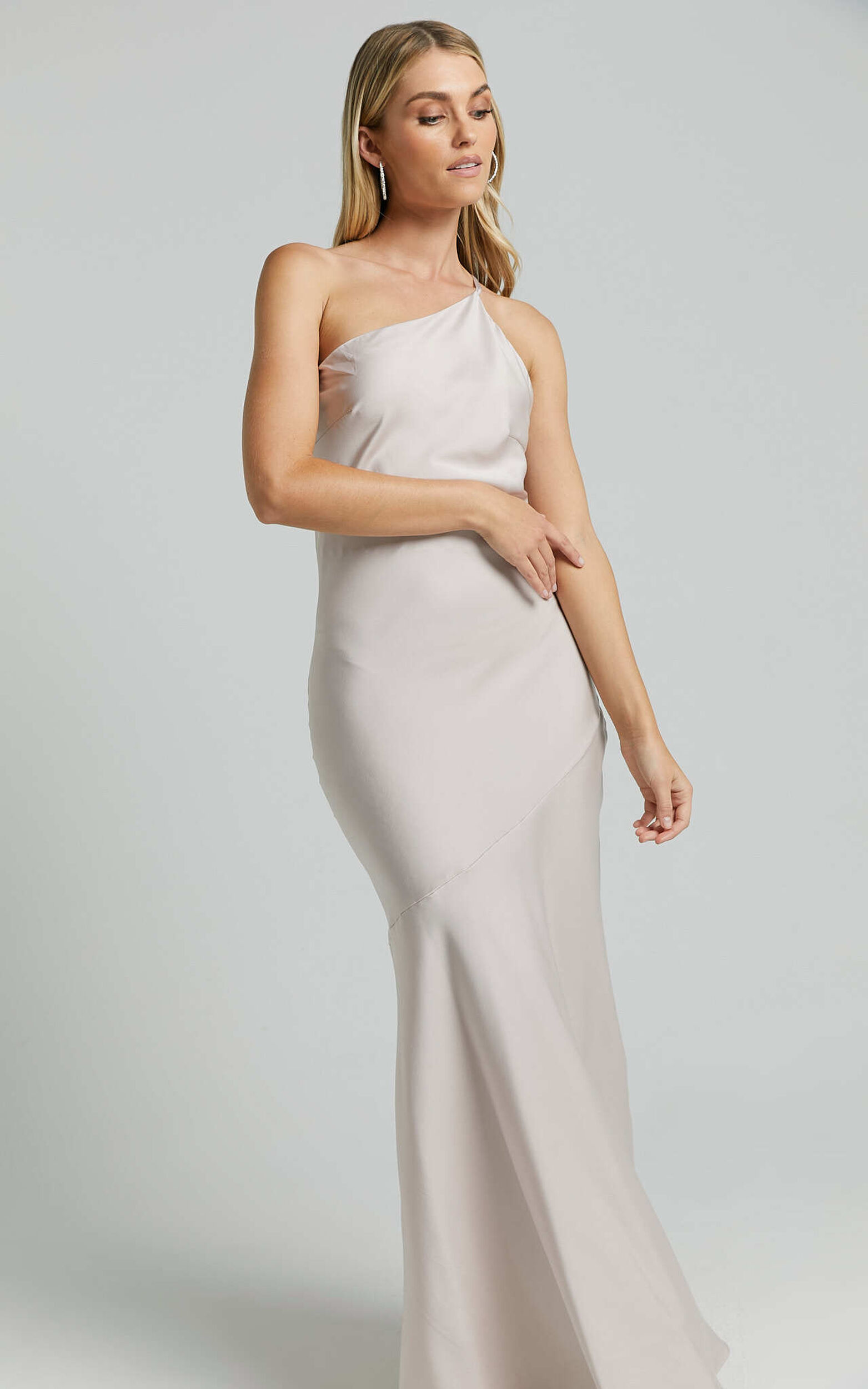 Rosalyn Maxi Dress - Asymmetric One Shoulder Cross Back Slip in Ivory ...