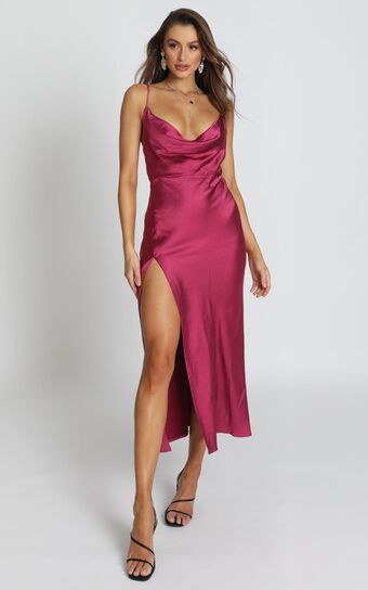 Lioness - Walk The Line Dress In Berry Satin